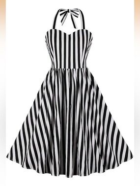 IBTOM CASTLE Women's 1950s Vertical Striped Dress